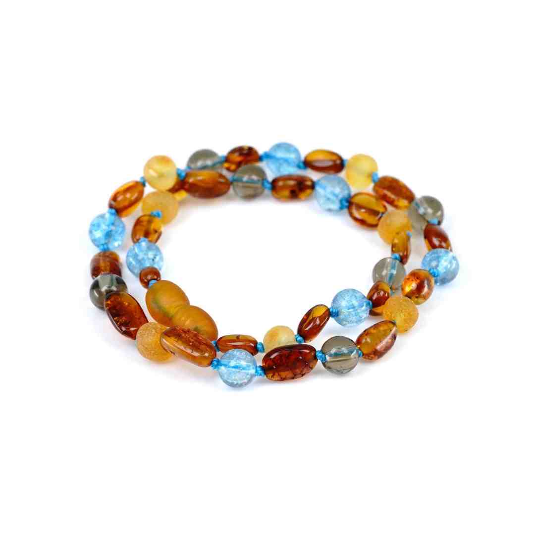 baby wearing amber teething necklace - amber teething necklace and anklet set