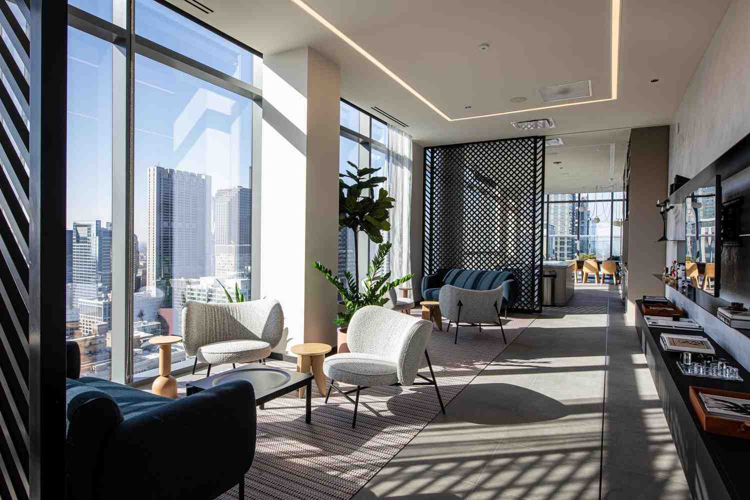 High-rise yoga studio with panoramic city views - apartments with yoga studio