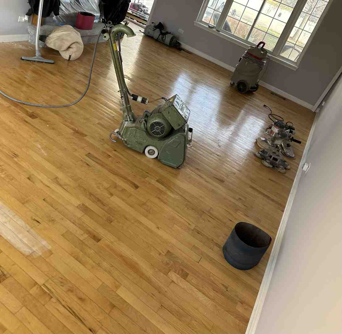 Dust control system in action - dustless floor refinishing