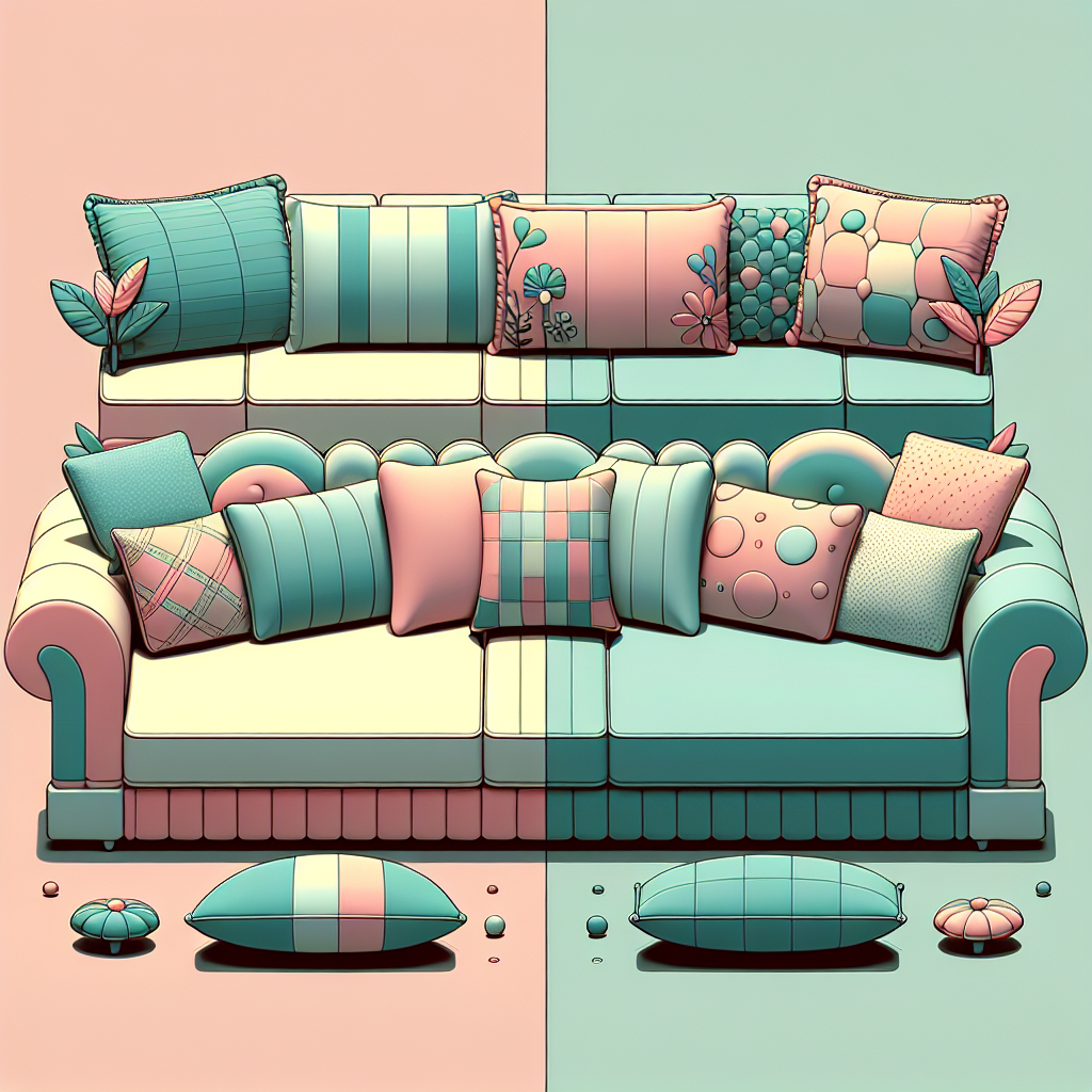 沙發上排列著不同類型的沙發枕頭