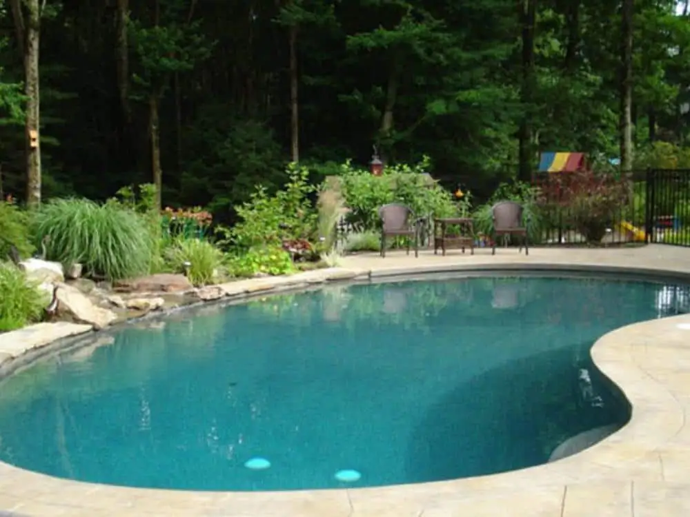 Natural shoreline pool design with gradual slope and sand-textured finish - beach style backyard pools