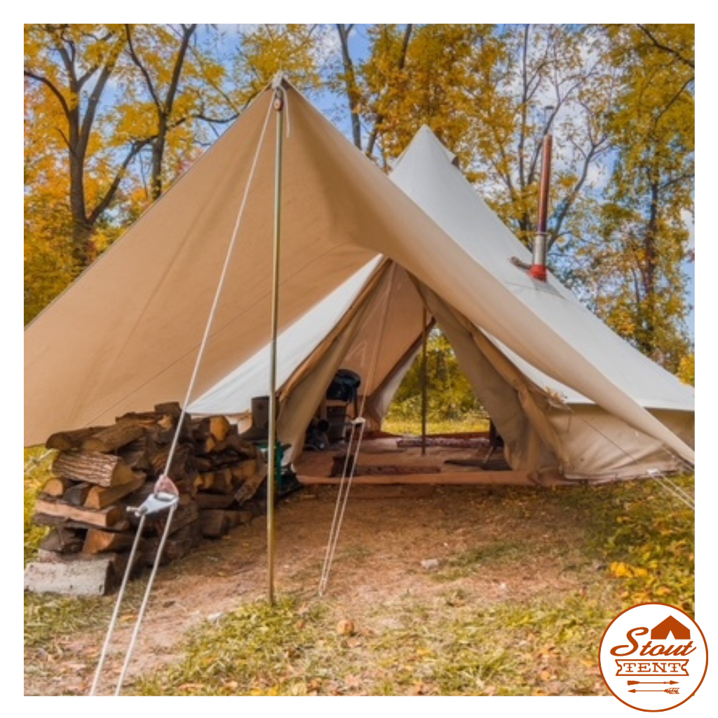 correctly installed stove jack and flue pipe on a canvas bell tent - small tent wood stove