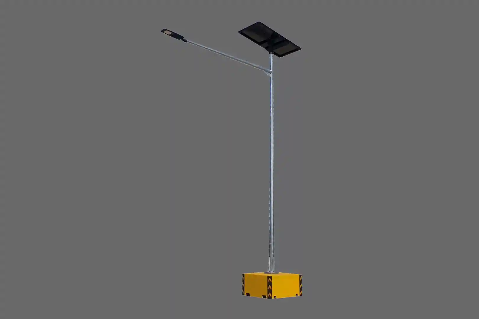 Modern urban lighting with solar mobile towers in a commercial precinct