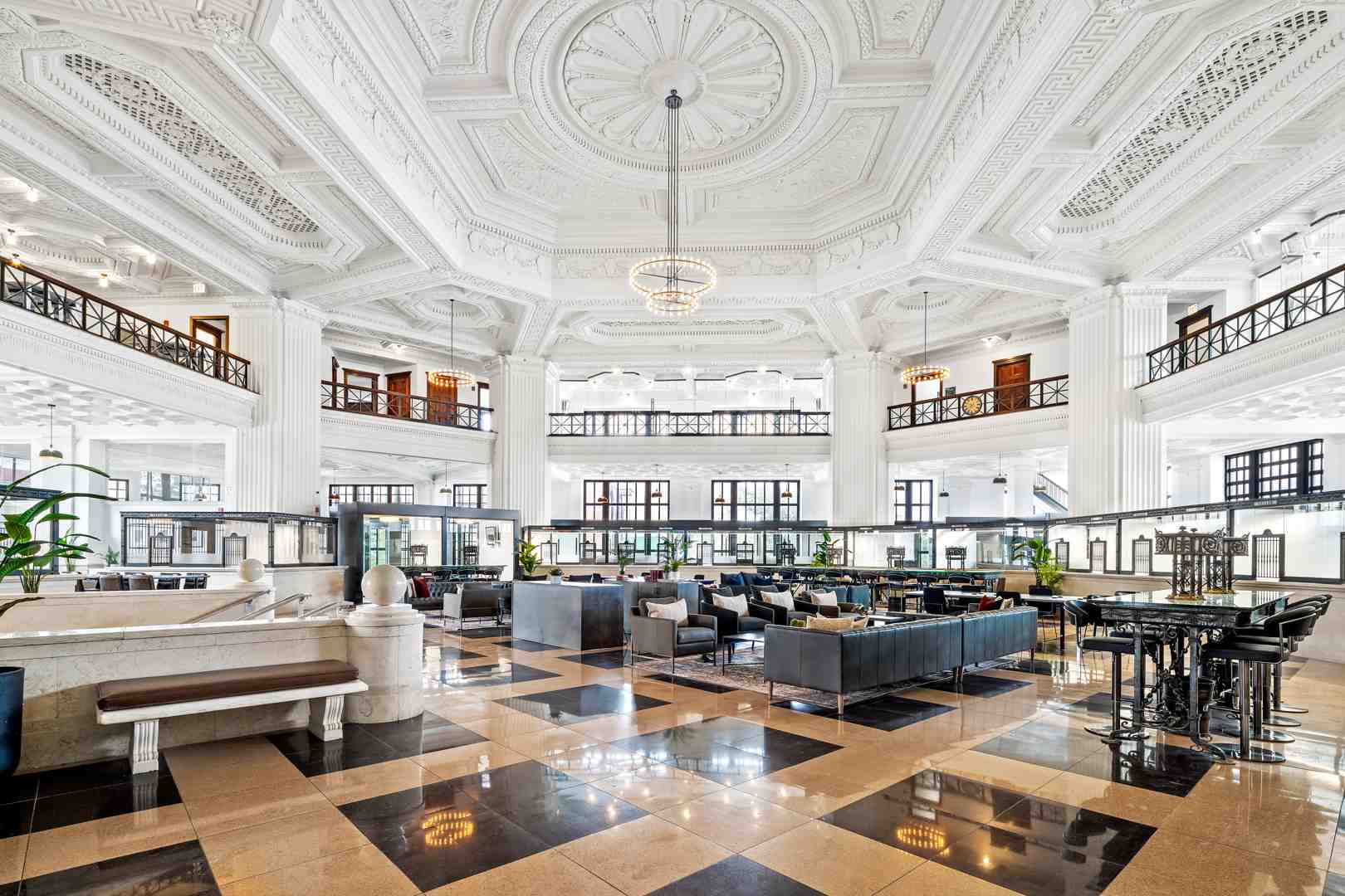 A vintage apartment lobby featuring original terrazzo flooring and an ornate ceiling - vintage apartments in chicago A vintage apartment lobby featuring original terrazzo flooring and an ornate ceiling - vintage apartments in chicago