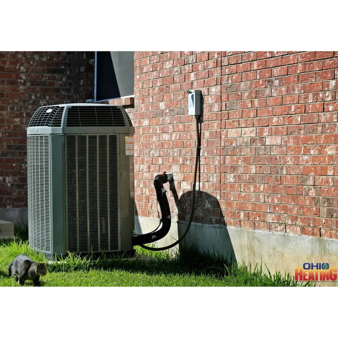 Realistic, high-quality photo of a professional AC technician wearing work gloves and a shirt with the 'Ohio Heating' logo Realistic, high-quality photo of a professional AC technician wearing work gloves and a shirt with the 'Ohio Heating' logo