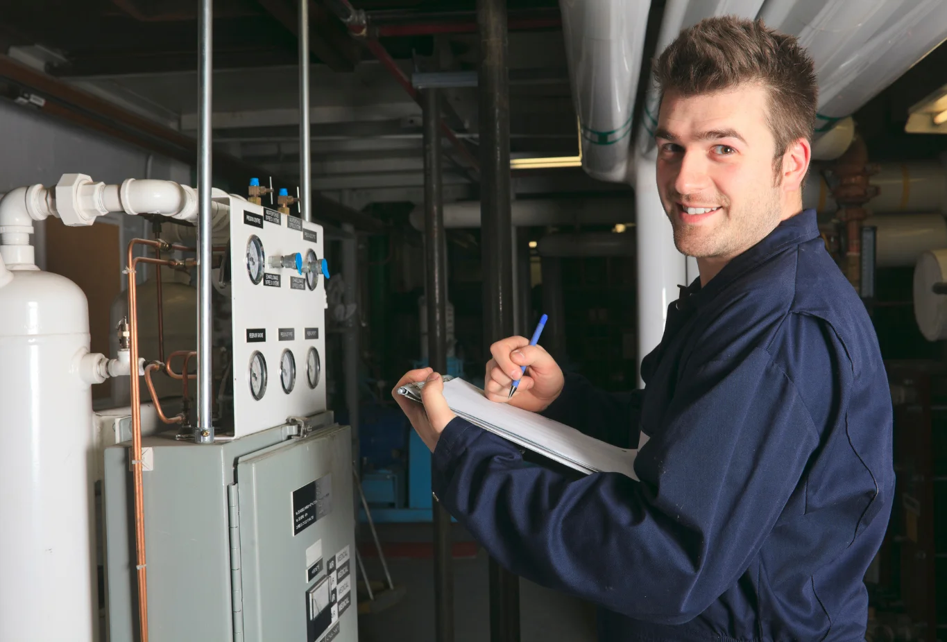 Ohio technician inspecting AC equipment during preventive maintenance