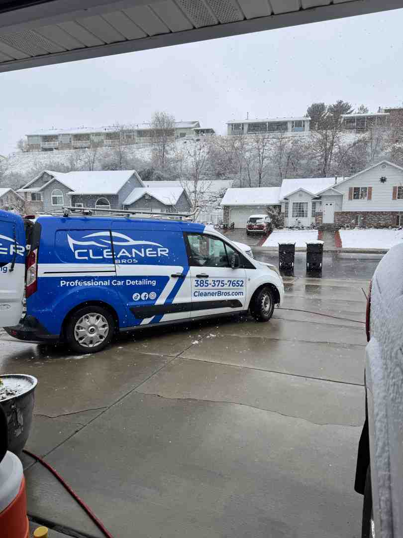 fully-equipped Cleaner Bros mobile detailing van at a Provo office park - car detailing provo ut