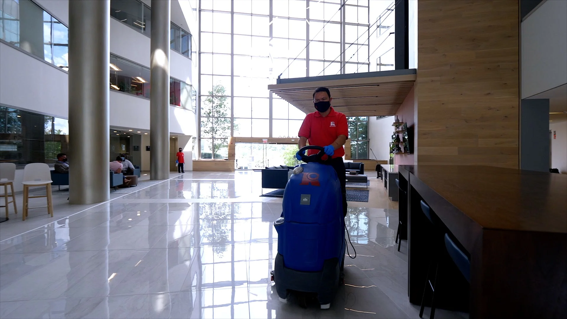 industrial scrubbers in commercial hallway