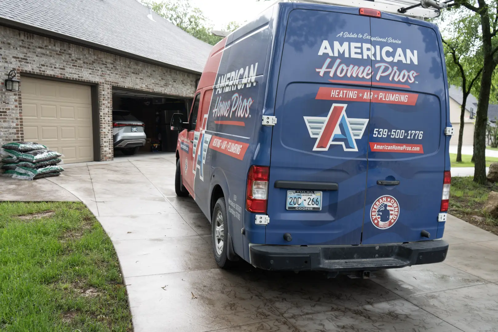 Service truck arriving at a Beggs home for AC repair - ac repair in beggs, ok Service truck arriving at a Beggs home for AC repair - ac repair in beggs, ok