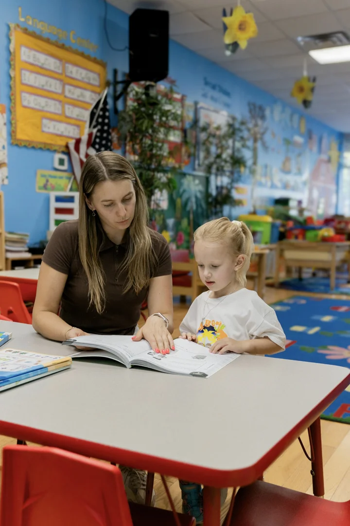child completing an interactive speech-language screening activity