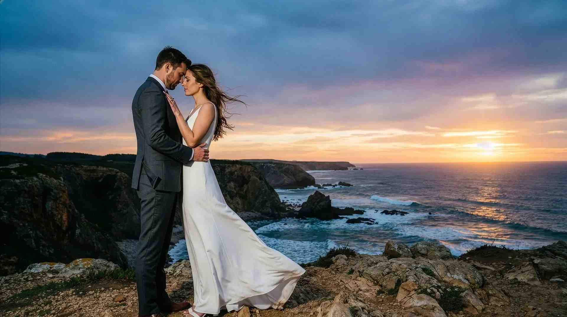 engaged couple embracing in soft urban light - cheap engagement photographers