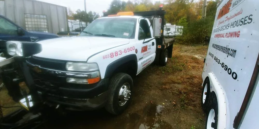 Commercial pressure washing vehicle parked in a New Hampshire neighborhood