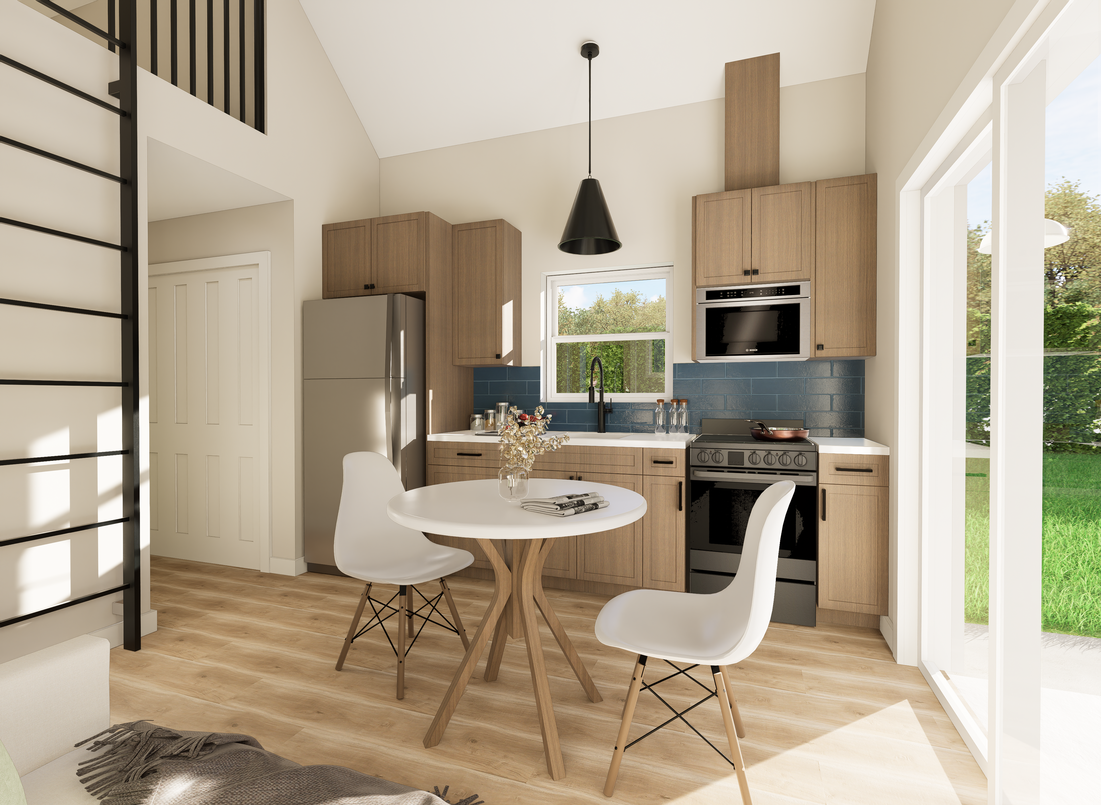 bright kitchen with skylights - ADU kitchen designs