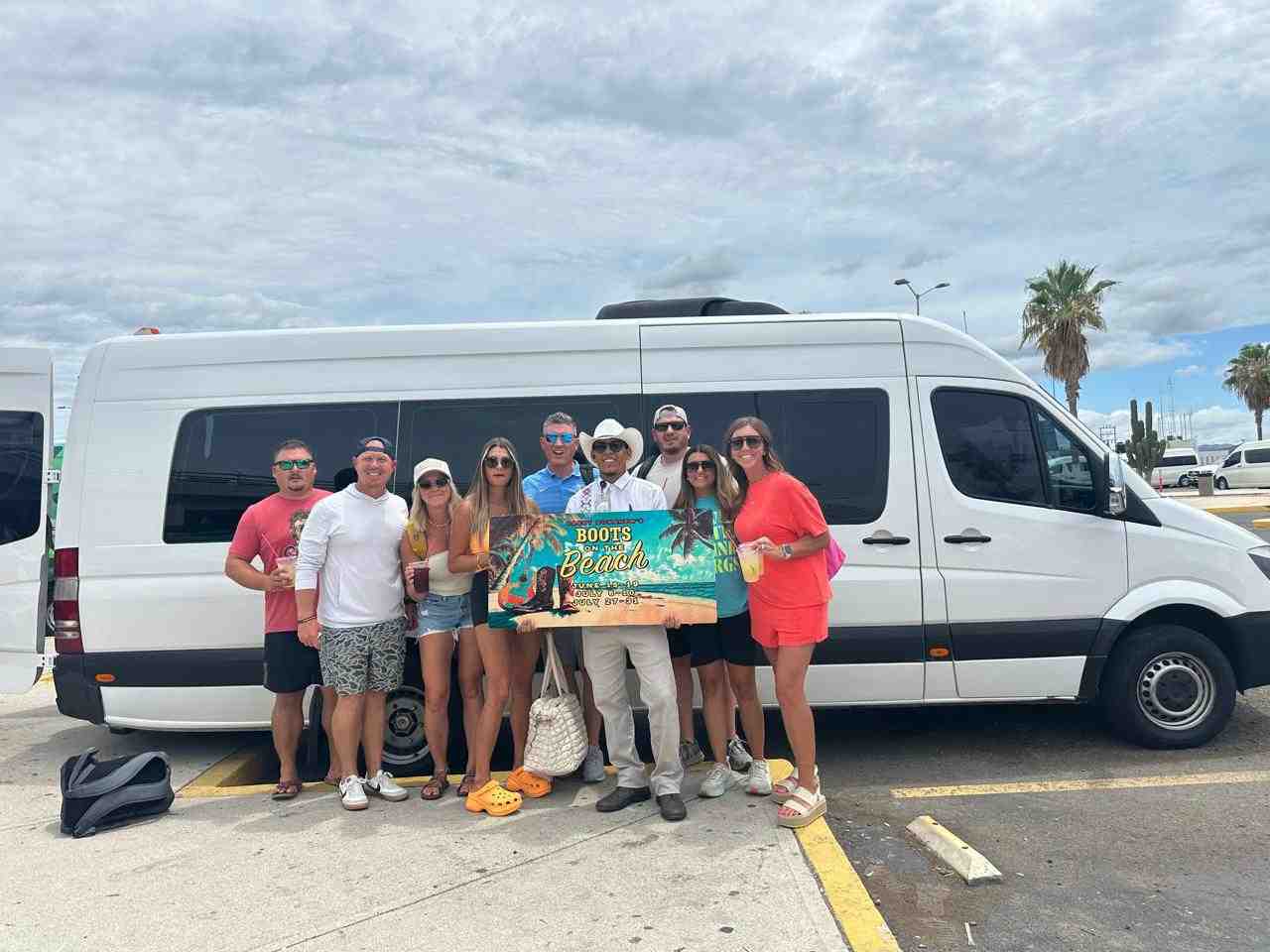 Group van at a scenic beach in Cabo - Cabo Snorkeling Transportation