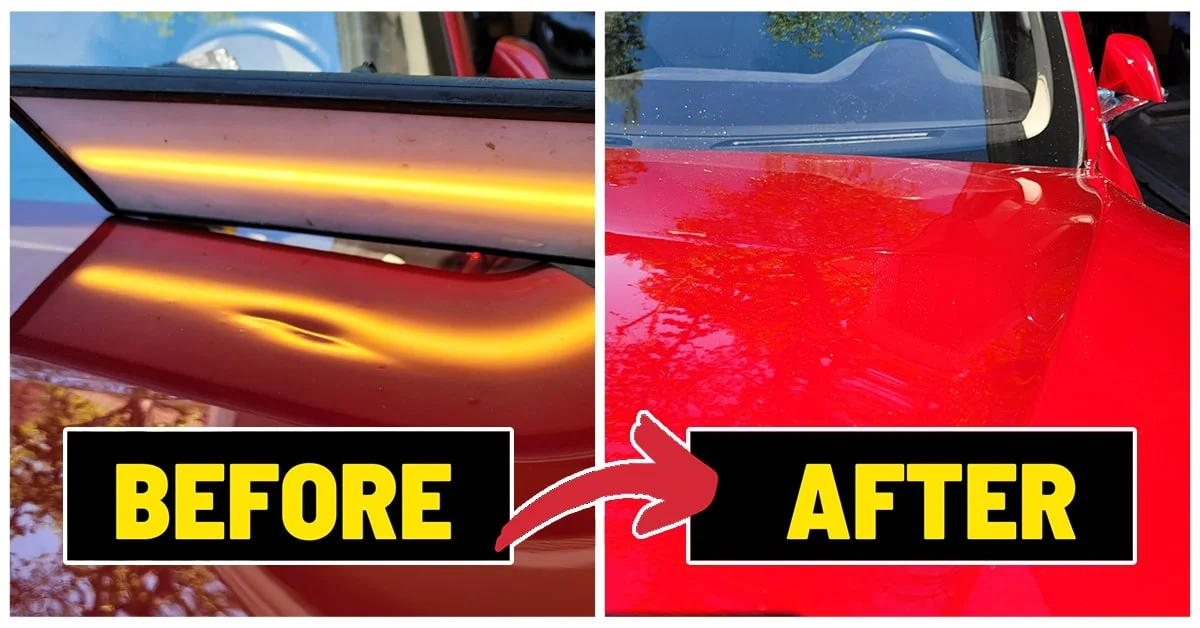 technician using PDR tools on a car panel Technician Using Pdr Tools On A Car Panel