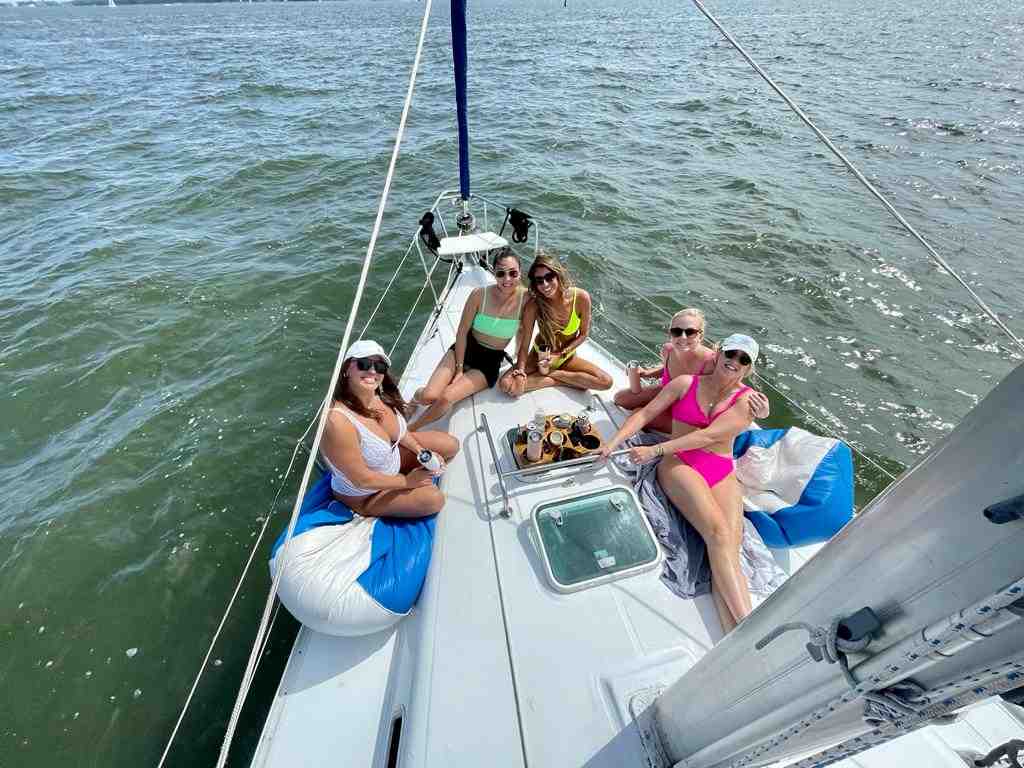 Group celebrating on a bachelorette party boat tour - Charleston boat excursions