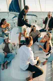 group enjoying amenities on a luxury yacht - charleston powerboat rentals