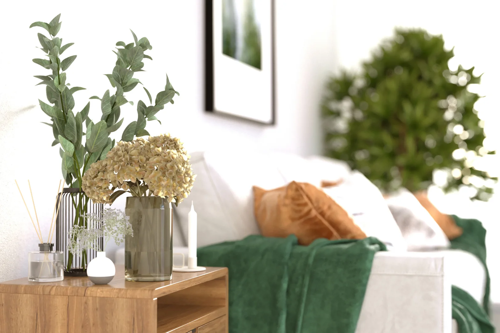 a close up of a comfortable green and white living room-rebuild trust after affair