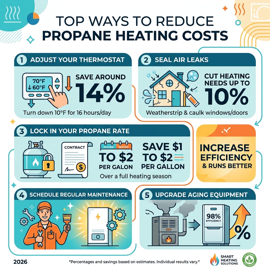 infographic showing top ways to reduce propane heating costs with savings percentages - how to reduce propane heating costs infographic showing top ways to reduce propane heating costs with savings percentages - how to reduce propane heating costs