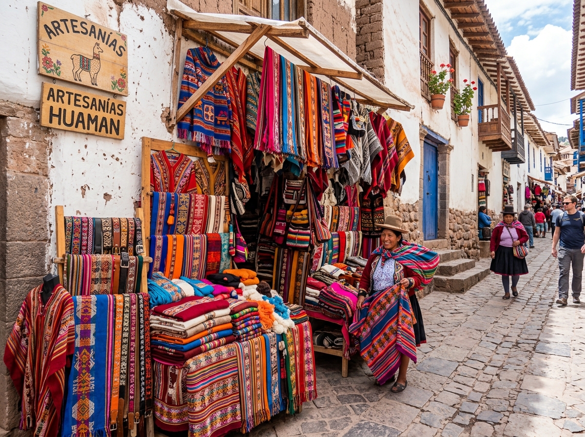 vibrant textile stalls in San Blas neighborhood - solo adventure cusco markets