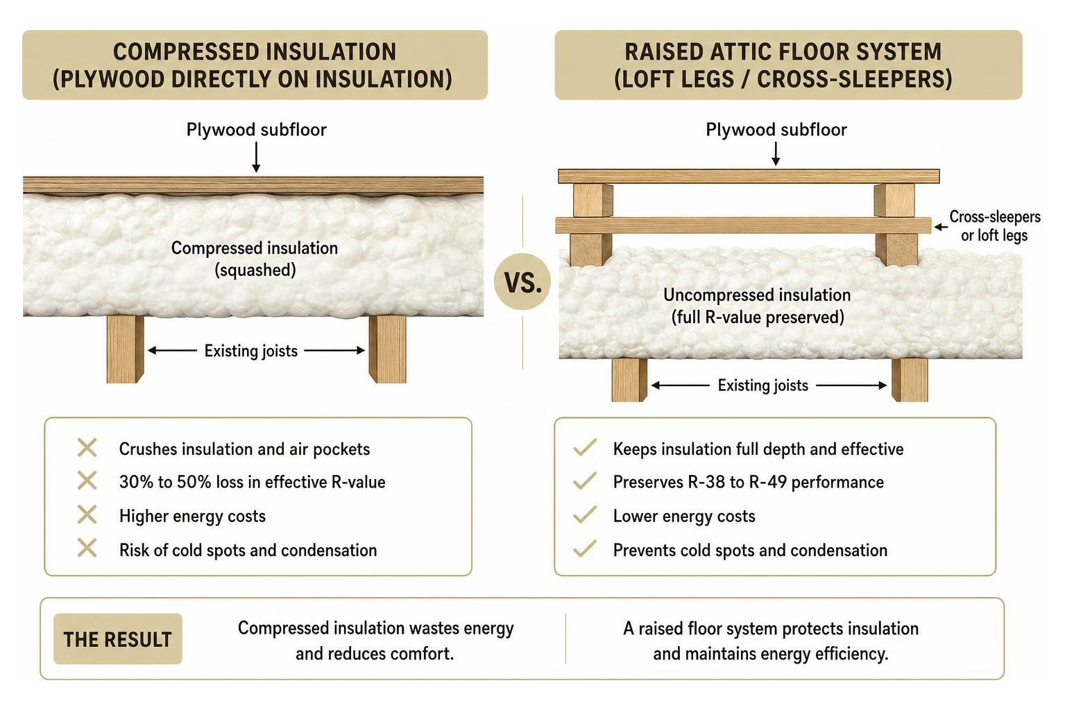 Comparison of compressed insulation vs raised attic floor system