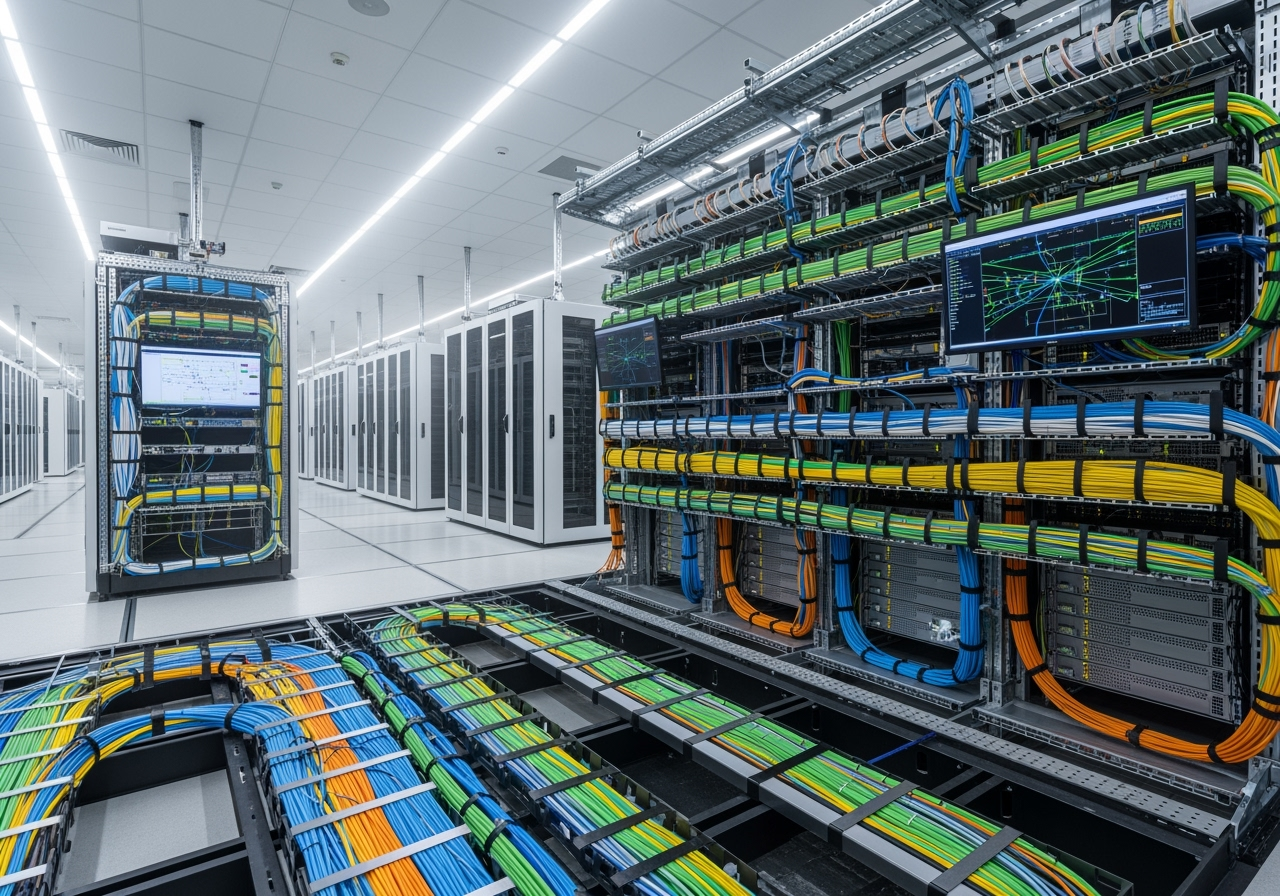 A high-tech data center with organized fiber optic cabling - fiber optic network installation. COURTESY PHOTO