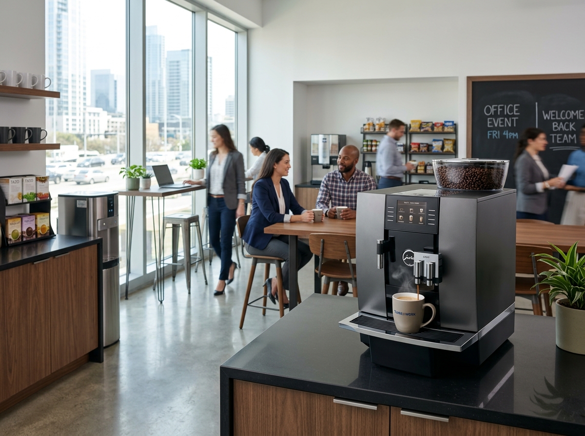 Sleek bean-to-cup coffee machine in a modern office setting - coffee and vending services