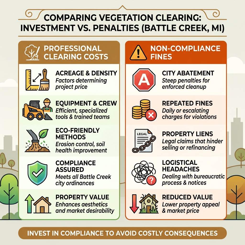 Table comparing professional clearing costs vs non-compliance fines in Battle Creek MI - Battle Creek vegetation clearing