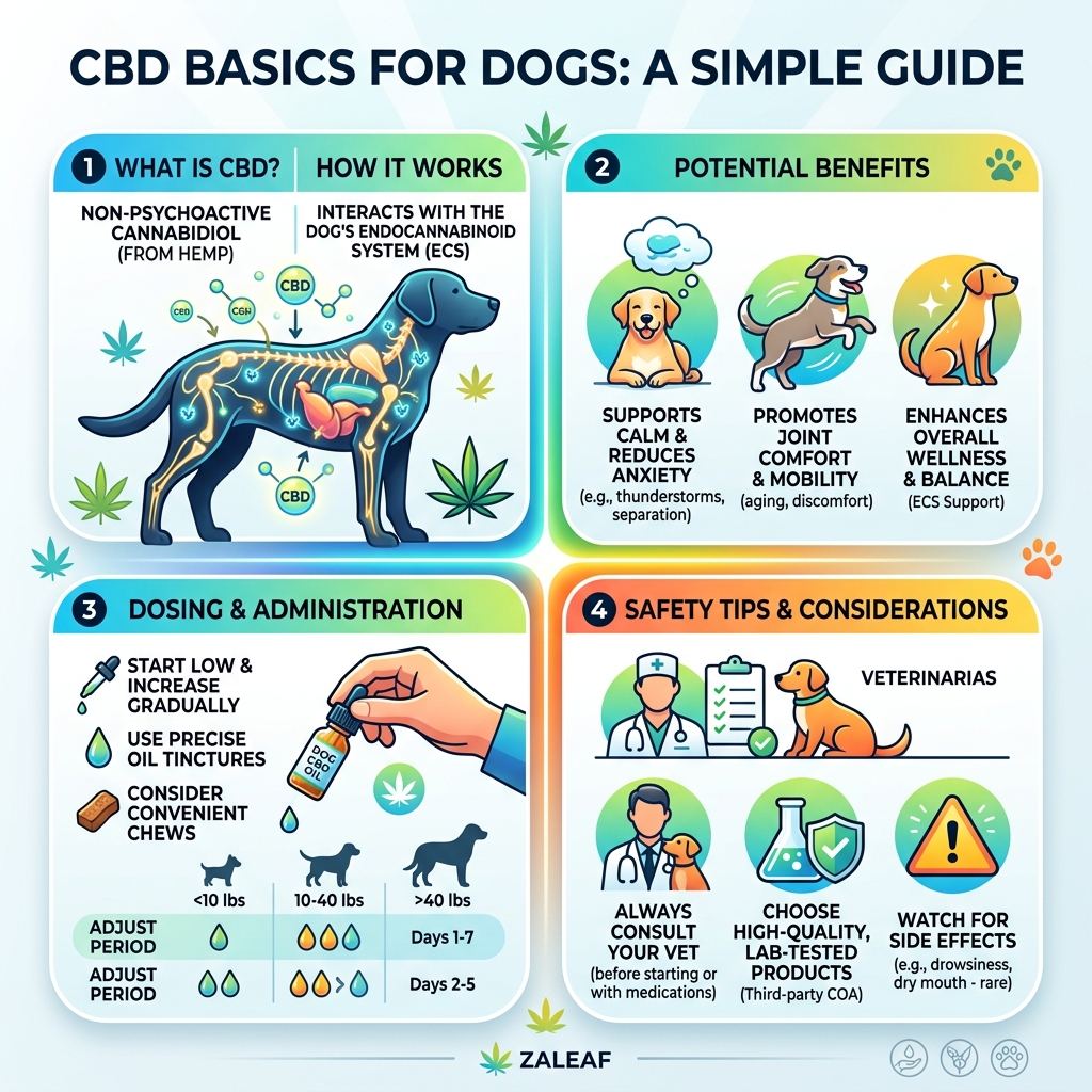 Infographic showing CBD basics for dogs: what it is, how it works, benefits, dosing, and safety tips - dog cbd oil Infographic showing CBD basics for dogs: what it is, how it works, benefits, dosing, and safety tips - dog cbd oil