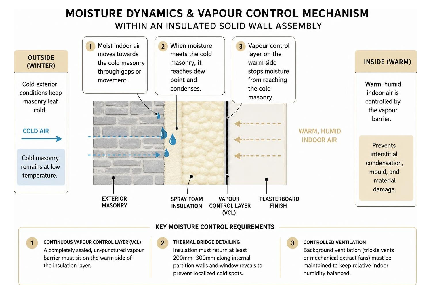 Moisture dynamics and vapour control mechanism within an insulated solid wall assembly Moisture dynamics and vapour control mechanism within an insulated solid wall assembly