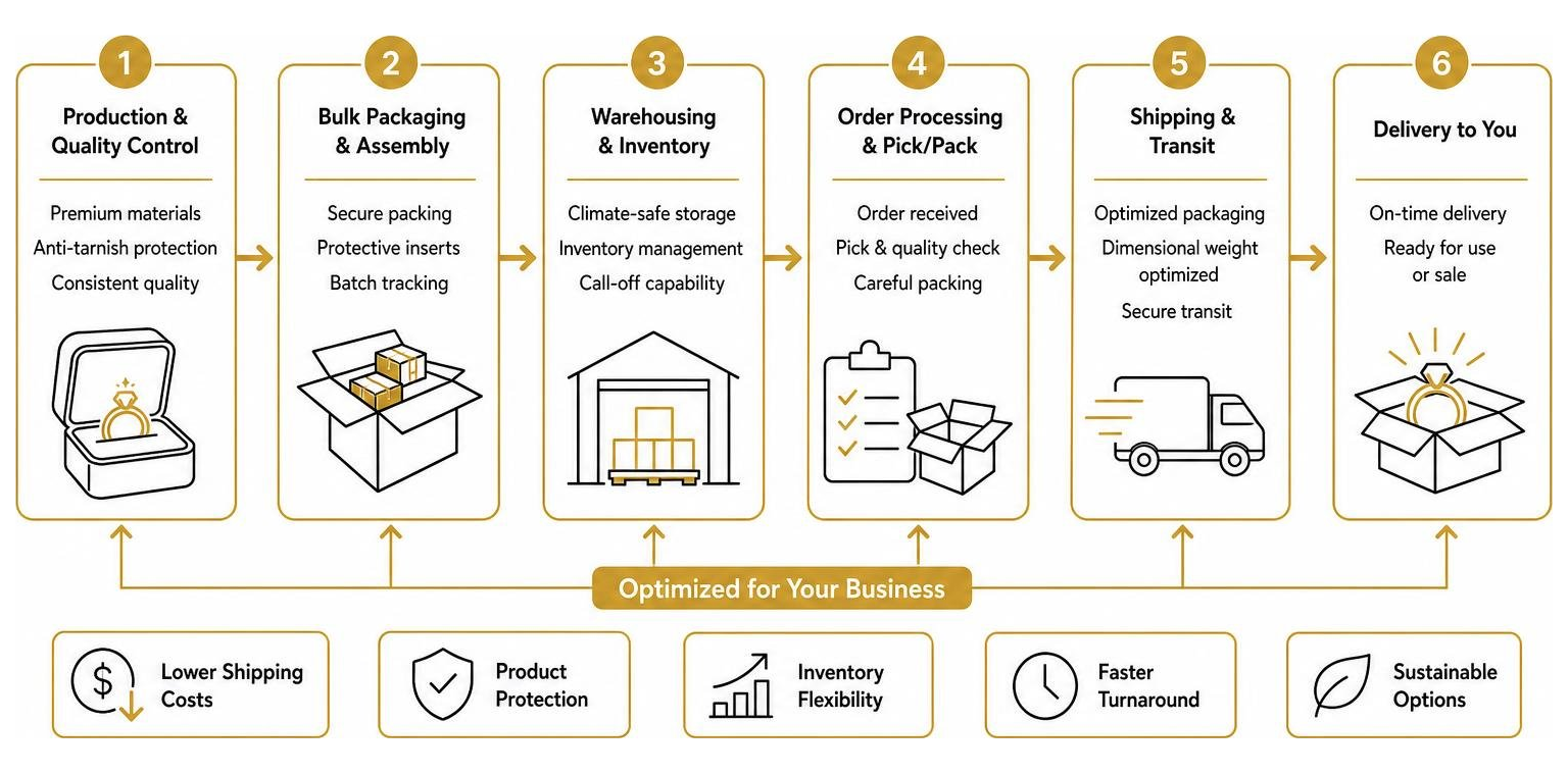 Optimized jewelry shipping and warehousing flow diagram