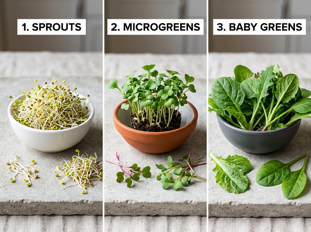 Comparison of sprouts vs microgreens vs baby greens - What are microgreens Comparison of sprouts vs microgreens vs baby greens - What are microgreens