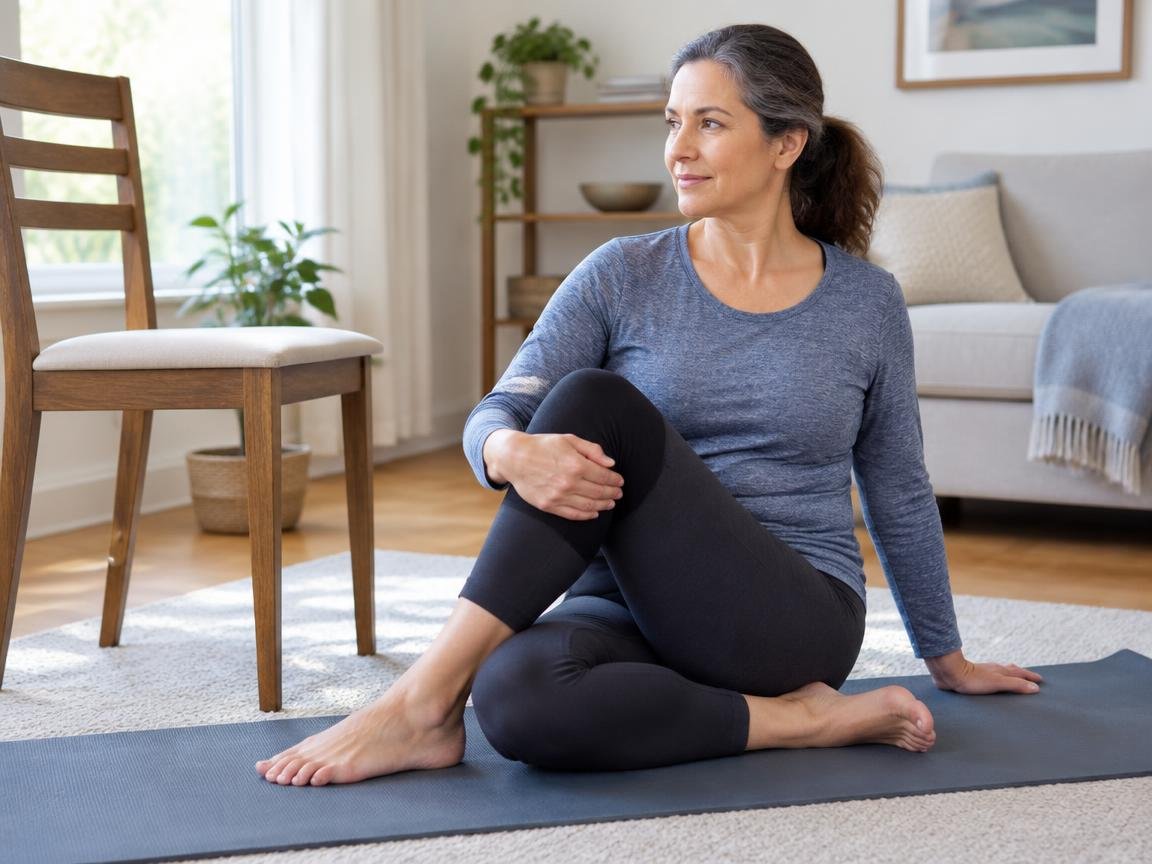 15-minute daily mobility sequence using a chair and mat