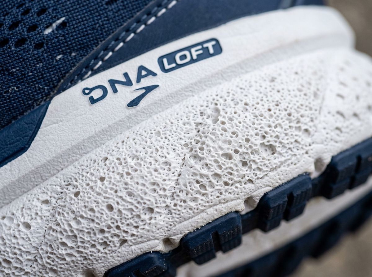 Brooks DNA LOFT foam cushioning material close up - can you wash brooks tennis shoes