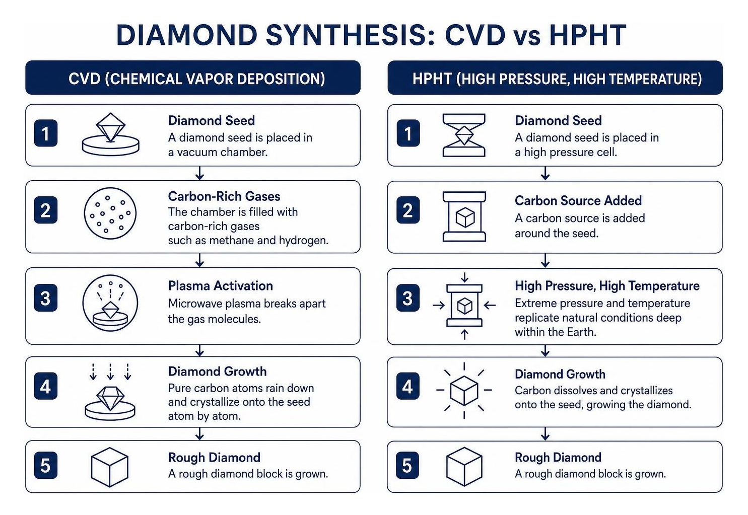 comparison of CVD gas deposition and HPHT press methods for diamond synthesis comparison of CVD gas deposition and HPHT press methods for diamond synthesis
