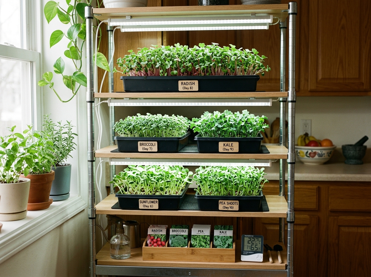 Microgreen growing kit including trays and lights - basil microgreens quick harvest Microgreen growing kit including trays and lights - basil microgreens quick harvest