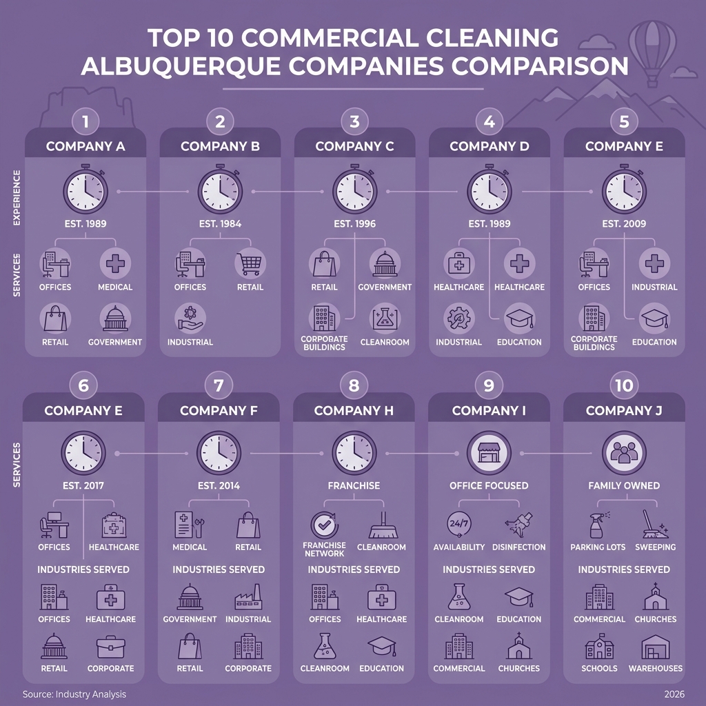 Top 10 commercial cleaning Albuquerque companies compared by experience, services, and industries served - commercial Top 10 commercial cleaning Albuquerque companies compared by experience, services, and industries served - commercial