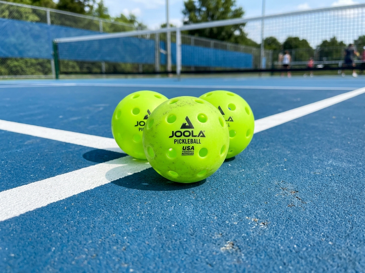 High-visibility neon green pickleball balls on a blue court surface - best balls pickleball beginners