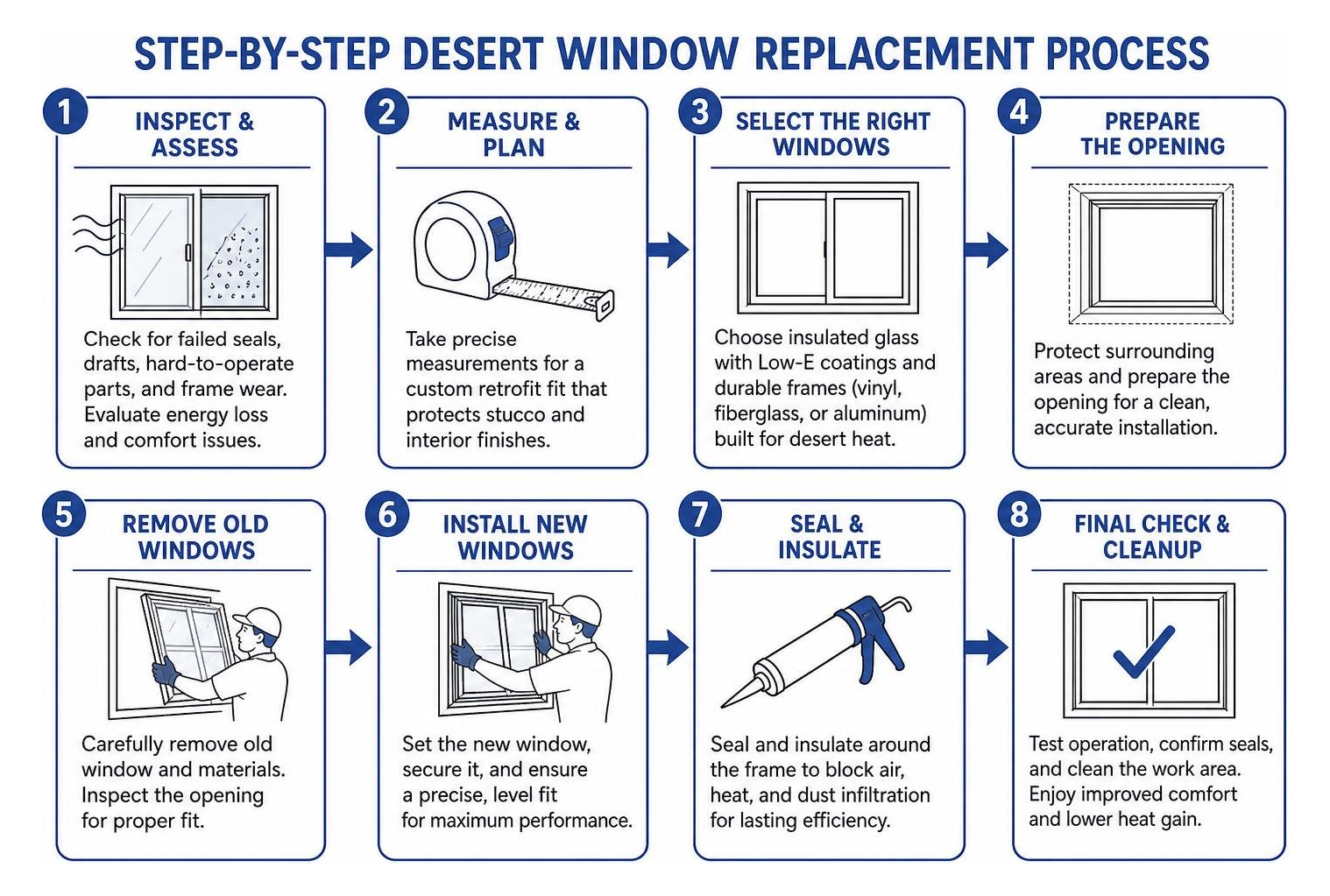 Step-by-step desert window replacement process diagram Step-by-step desert window replacement process diagram