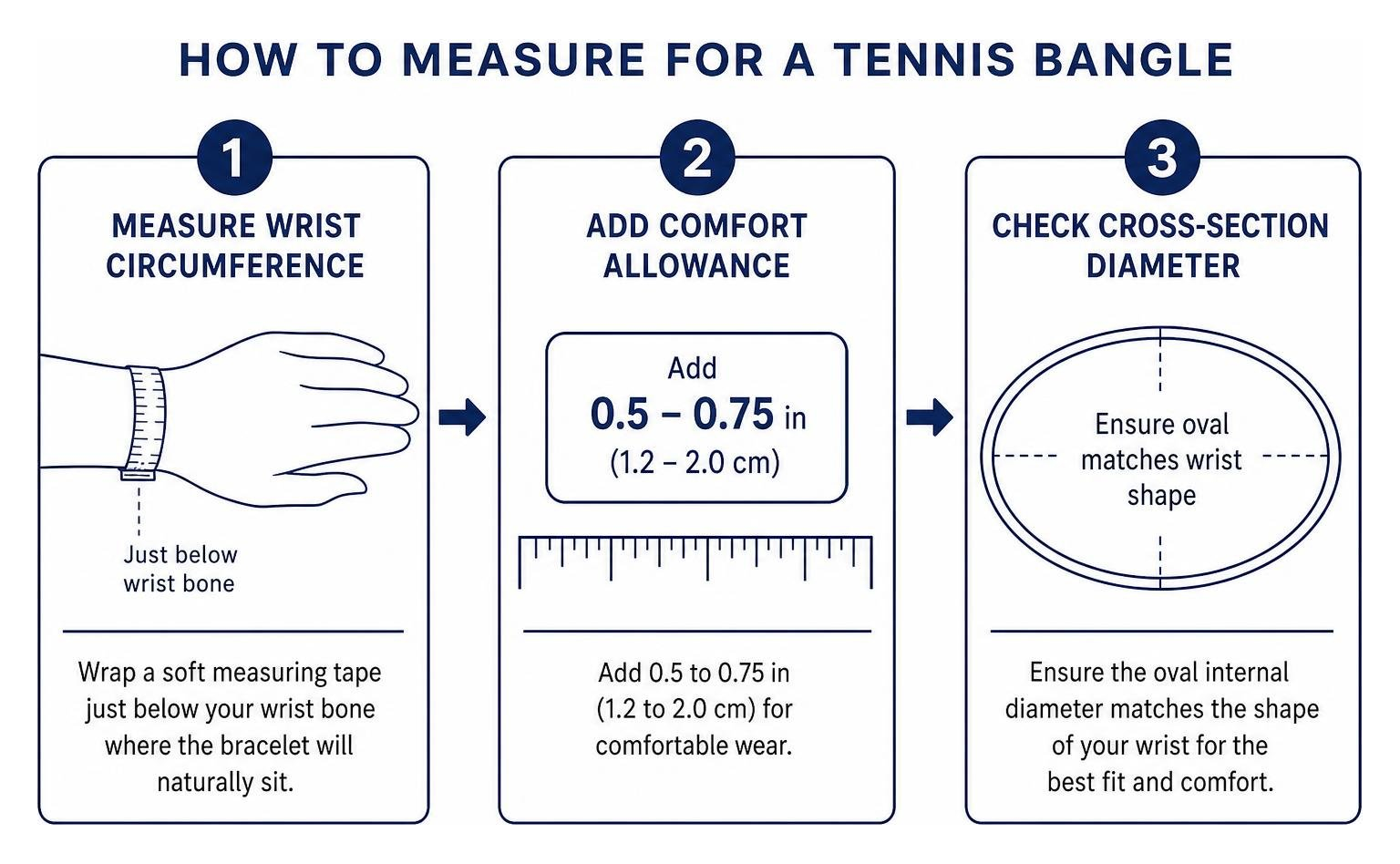 Step-by-step wrist measurement guide for rigid diamond bangles Step-by-step wrist measurement guide for rigid diamond bangles