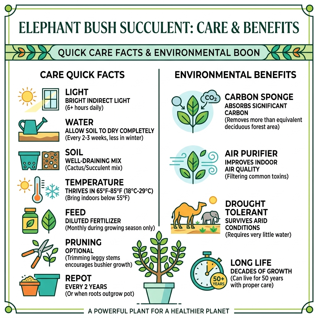 Quick care facts and environmental benefits of Elephant Bush succulent infographic - how to care for elephant bush succulent Quick care facts and environmental benefits of Elephant Bush succulent infographic - how to care for elephant bush succulent