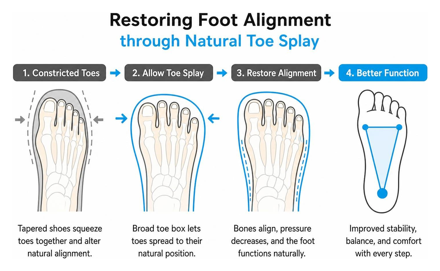 Restoring foot alignment through natural toe splay diagram Restoring foot alignment through natural toe splay diagram
