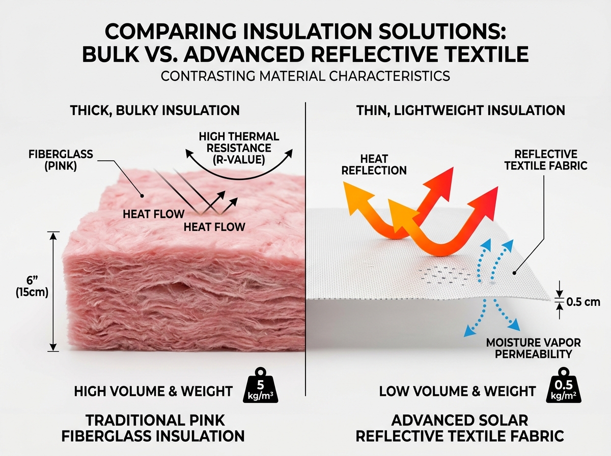 Comparison of traditional thick insulation vs. thin breathable solar textiles - breathable solar insulation fabric