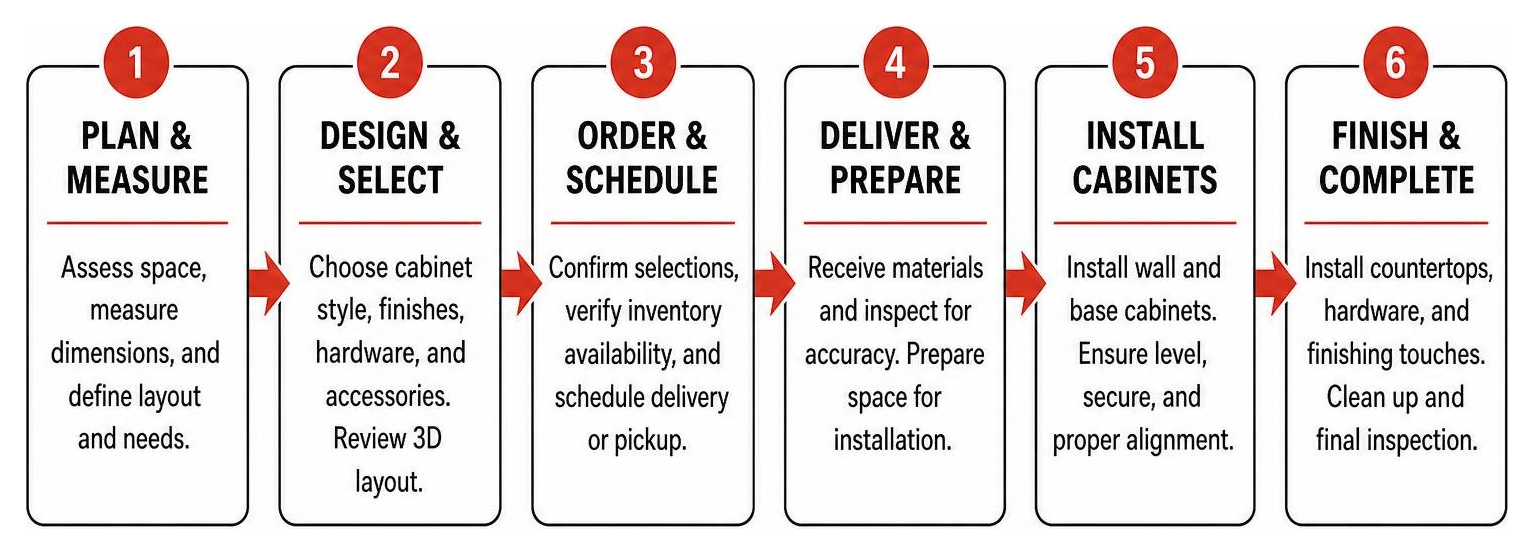 Process framework for kitchen cabinet planning and installation