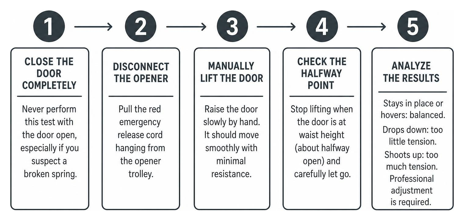 Manual garage door balance test steps timeline