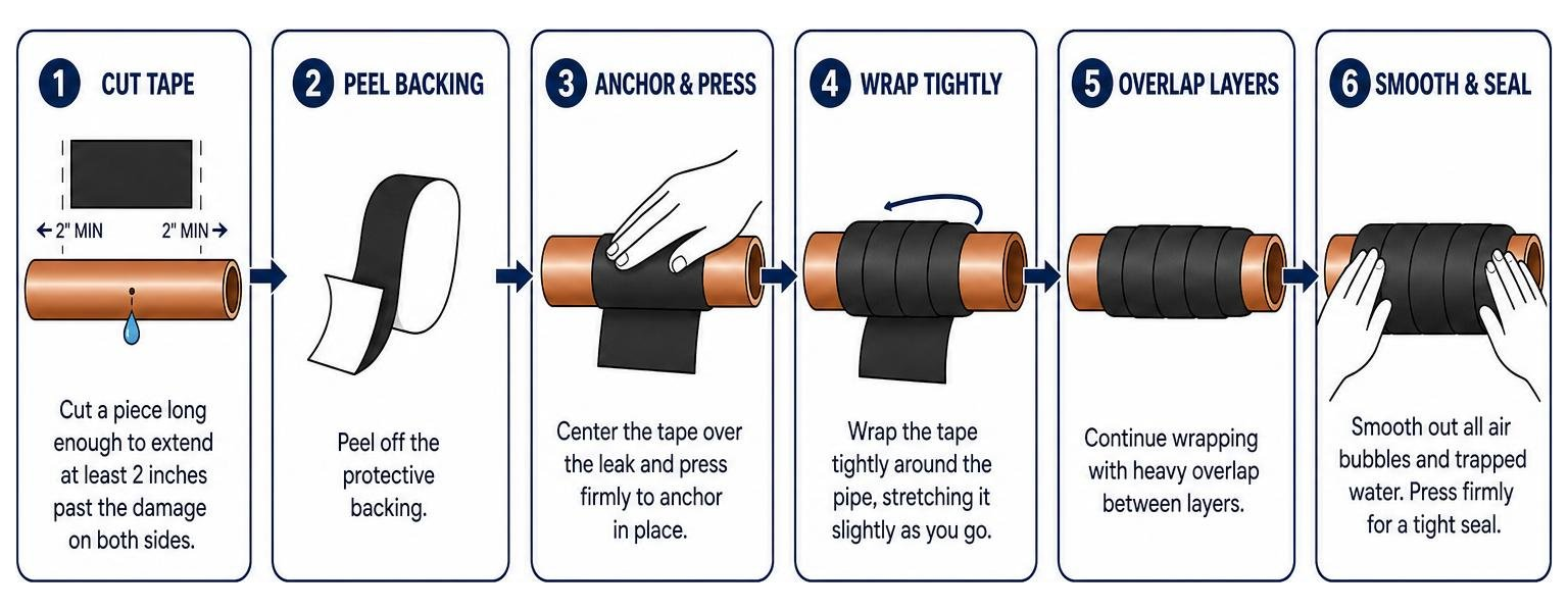 Diagram showing step-by-step tape wrapping process Diagram showing step-by-step tape wrapping process