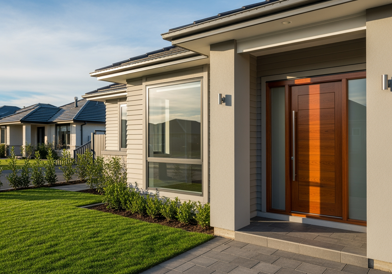 A home with new siding and a prominent new front door - Home Improvement ROI