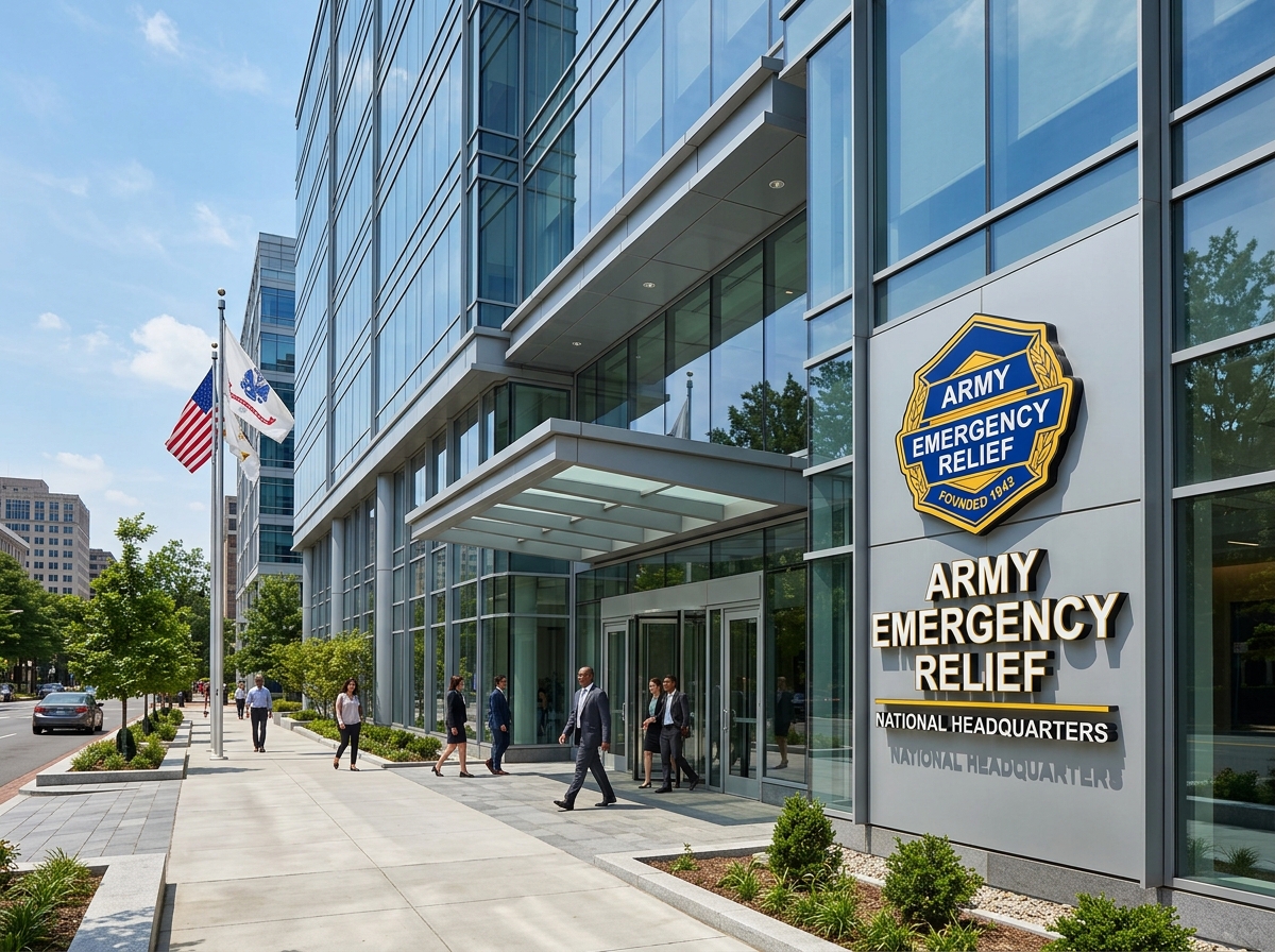 Army Emergency Relief logo on a modern office building - army emergency relief loan