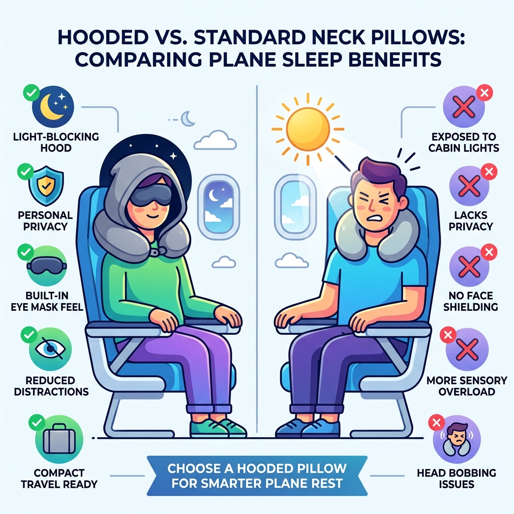 Benefits of hooded travel pillows for plane sleep compared to standard neck pillows - cheap hooded pillow for planes