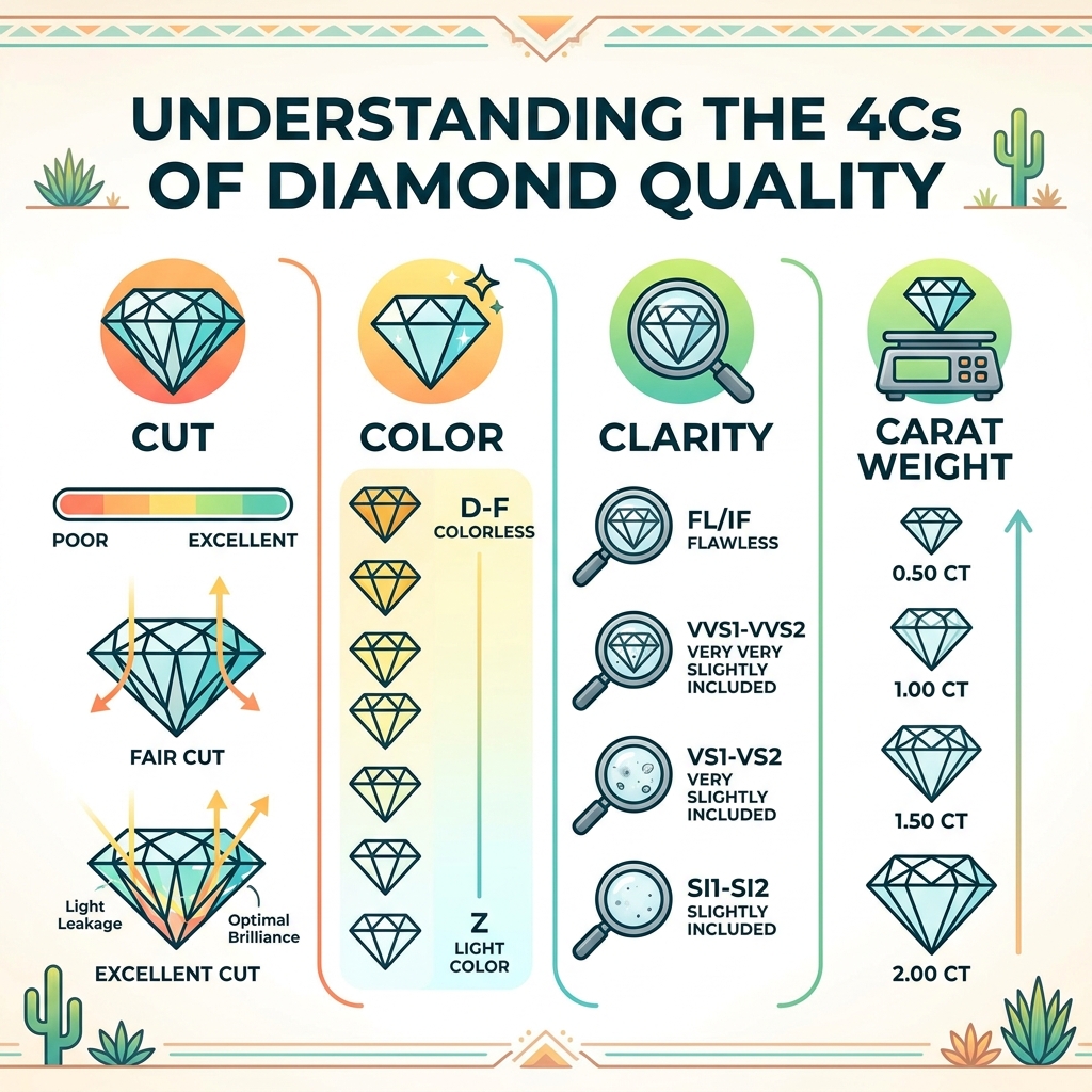 explaining the 4Cs of diamond quality and selection - Engagement Rings in Tucson infographic 
